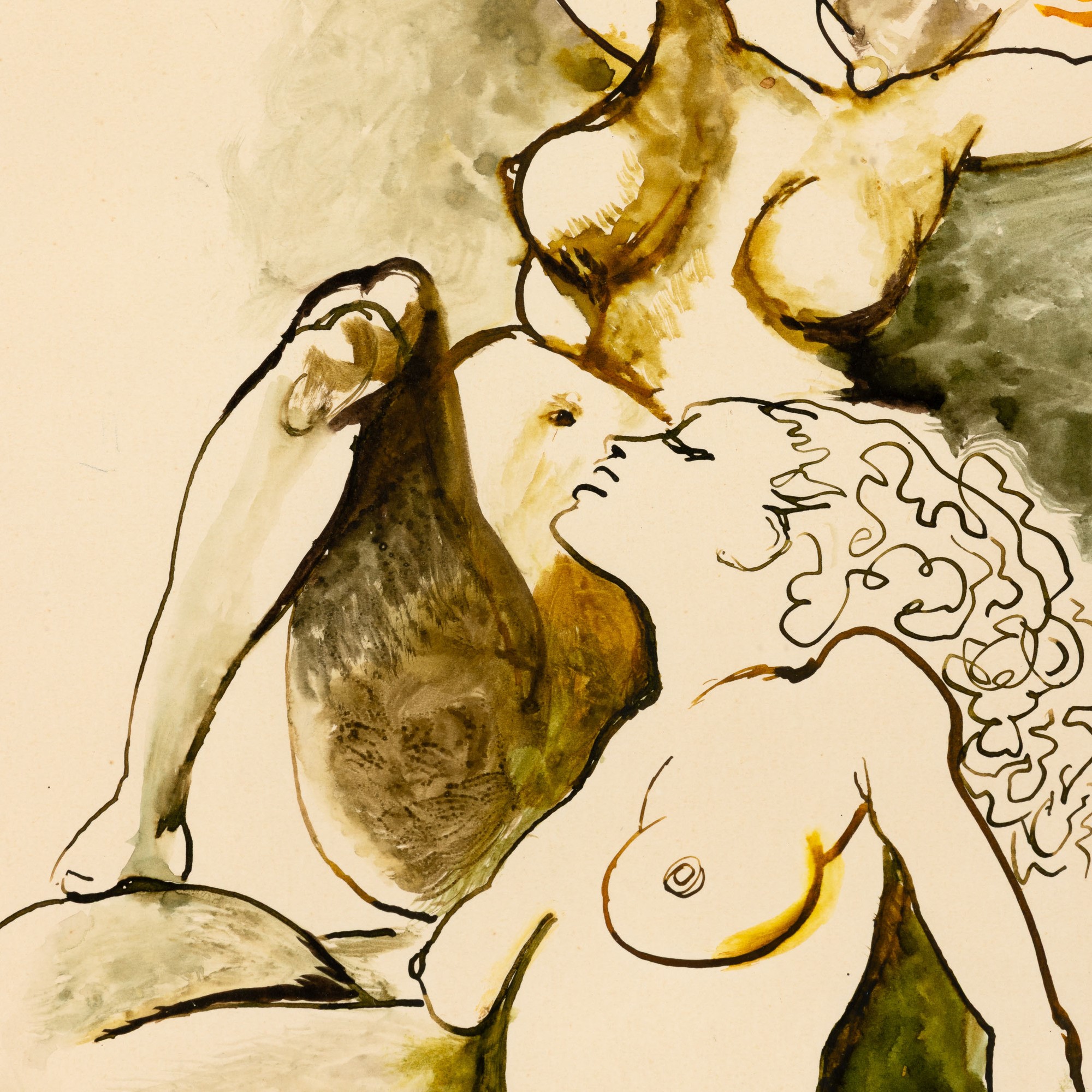 Renato Guttuso - Nudi - Acquarello e inchiostro su cartoncino