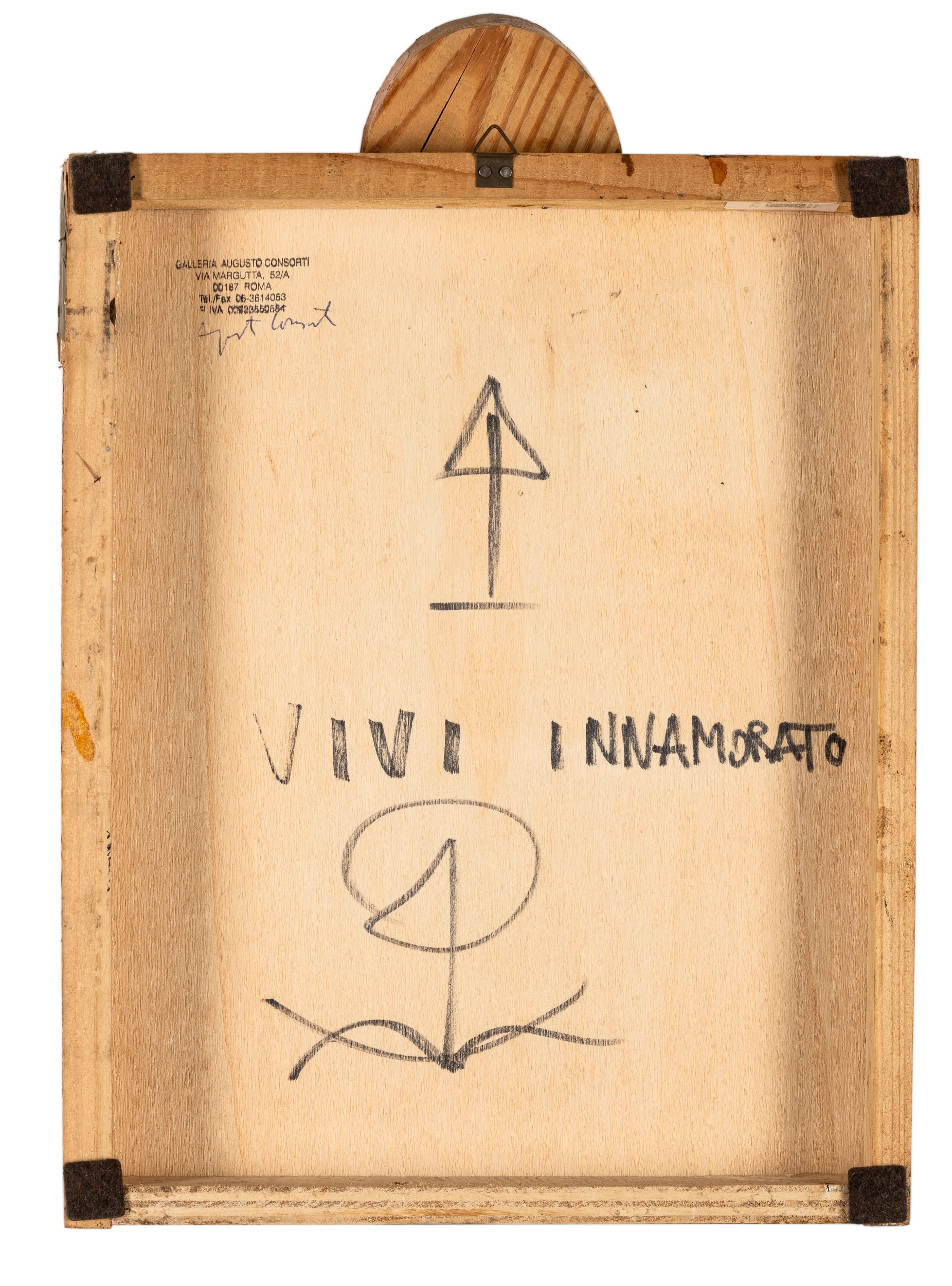 Bruno Ceccobelli - Vivi innamorato, tecnica mista su legno