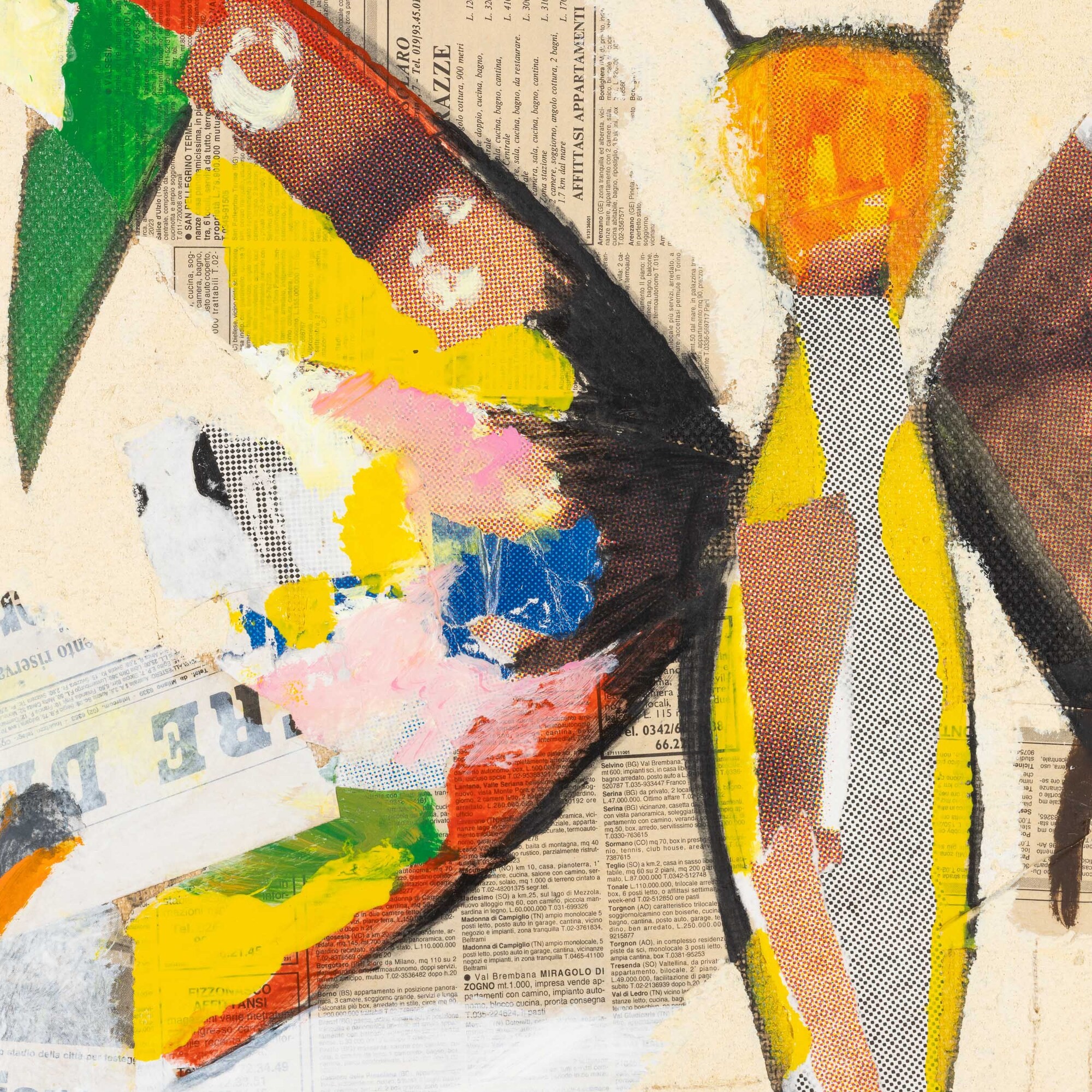 Artista contemporaneo, Farfalla - tecnica mista e collage su tela