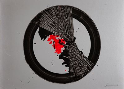 Cerchio - Tecnica mista su carta argentata