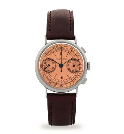 Chrono - Due Contatori in Acciaio, Carica Manuale, Quadrante Salmone, circa 1940