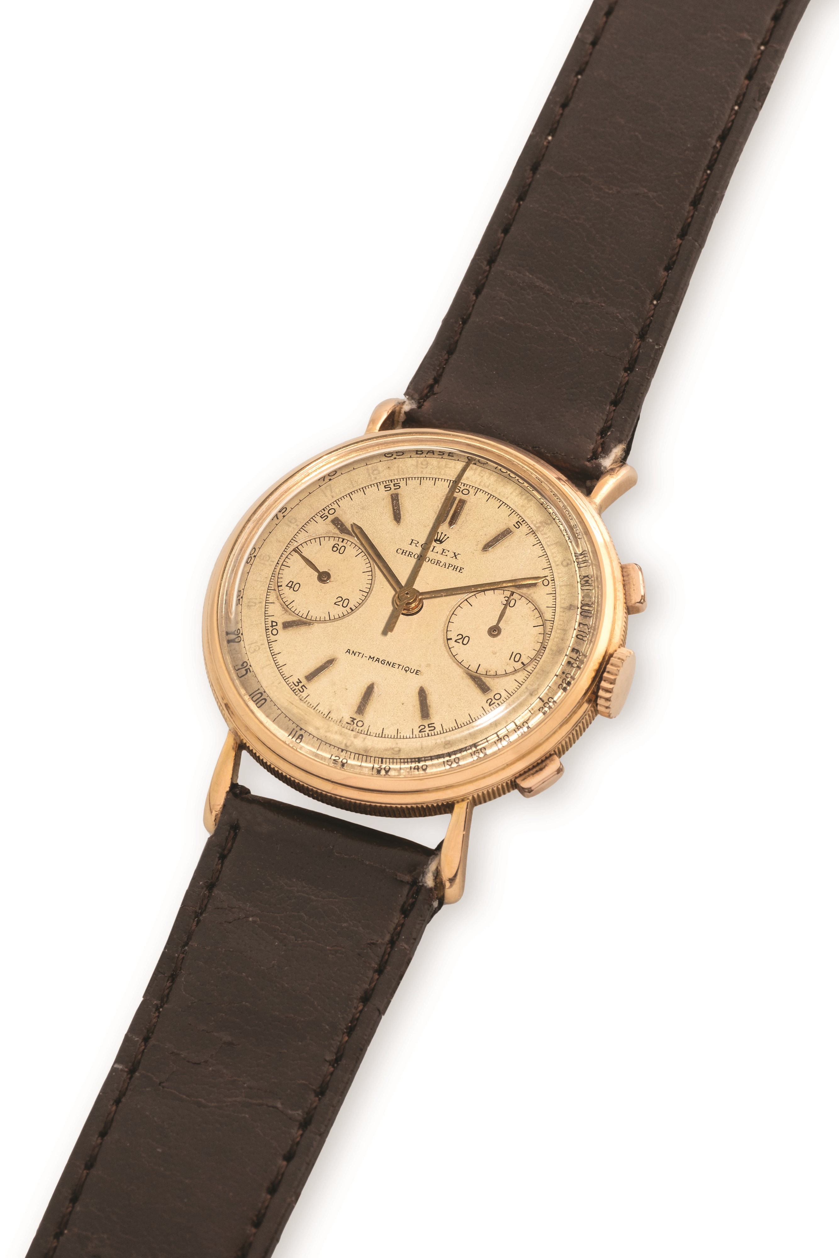 Rolex - Chronograph ref 4062 in oro rosa 18k con quadrante argenté, circa 1940