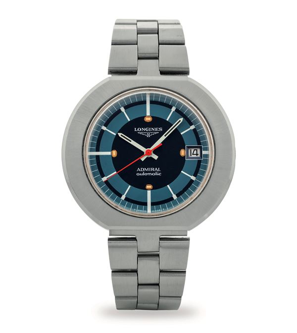 Longines - Admiral Automatic ref 8581-1 in steel, blue dial with date window at 3 o'clock, circa 1970