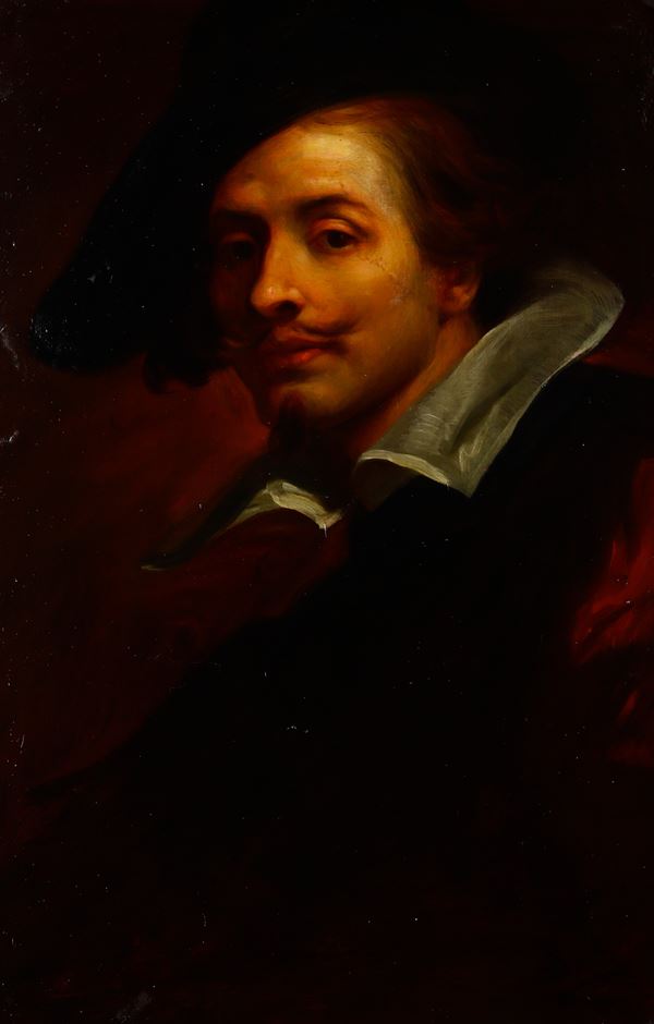 Scuola del XIX secolo Ritratto di uomo con cappello