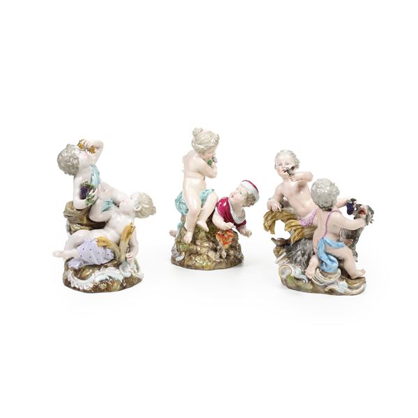 Tre gruppi allegorici delle stagioni. Meissen, verso il 1900.
