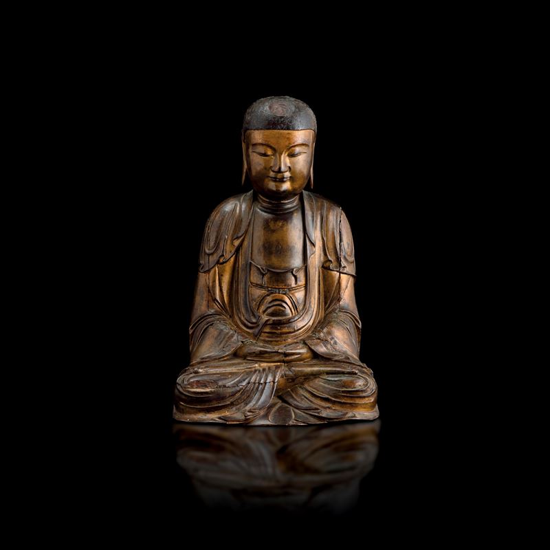Wooden figure of Buddha Amitayus, China, Qing Dynasty, Kangxi period (1662–1722)  - Auction Fine Asian Works of Art - Cambi Casa d'Aste