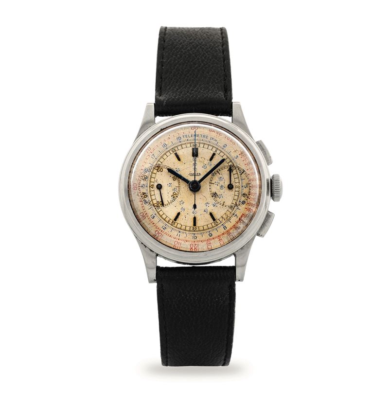 Jaeger : Steel chronograph, silvered dial with two subdials, circa 1940s  - Auction Wristwatches - Cambi Casa d'Aste