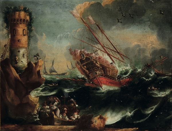 Scuola del XVIII secolo Marina in tempesta
