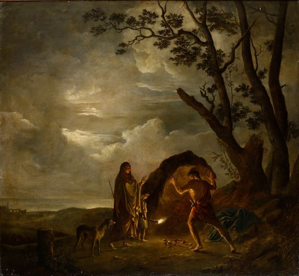 Scuola neoclassica dell'inizio del XIX secolo Teseo recupera la spada e i calzari di Egeo