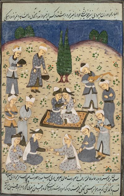 Arte orientale persiana, Due miniature con personaggi e iscrizioni,065 XIX secolo