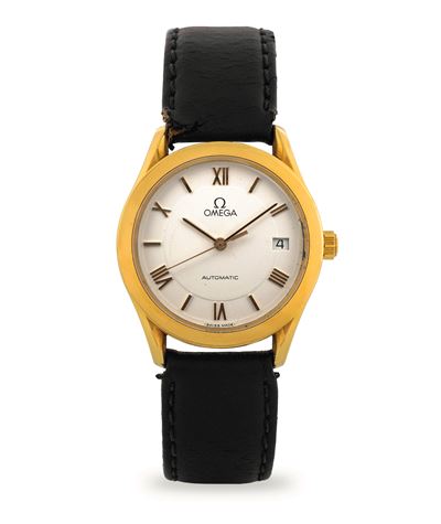 Classic in oro giallo 18k con quadrante bianco e numeri romani, circa 1990