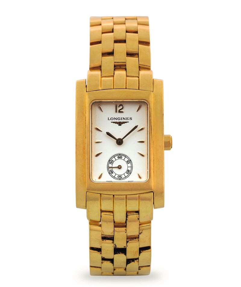 Longines : Dolce Vita ref in oro giallo 18k con bracciale in oro, quadrante bianco con secondi al 6, circa 1990  - Asta Orologi da Polso - Cambi Casa d'Aste