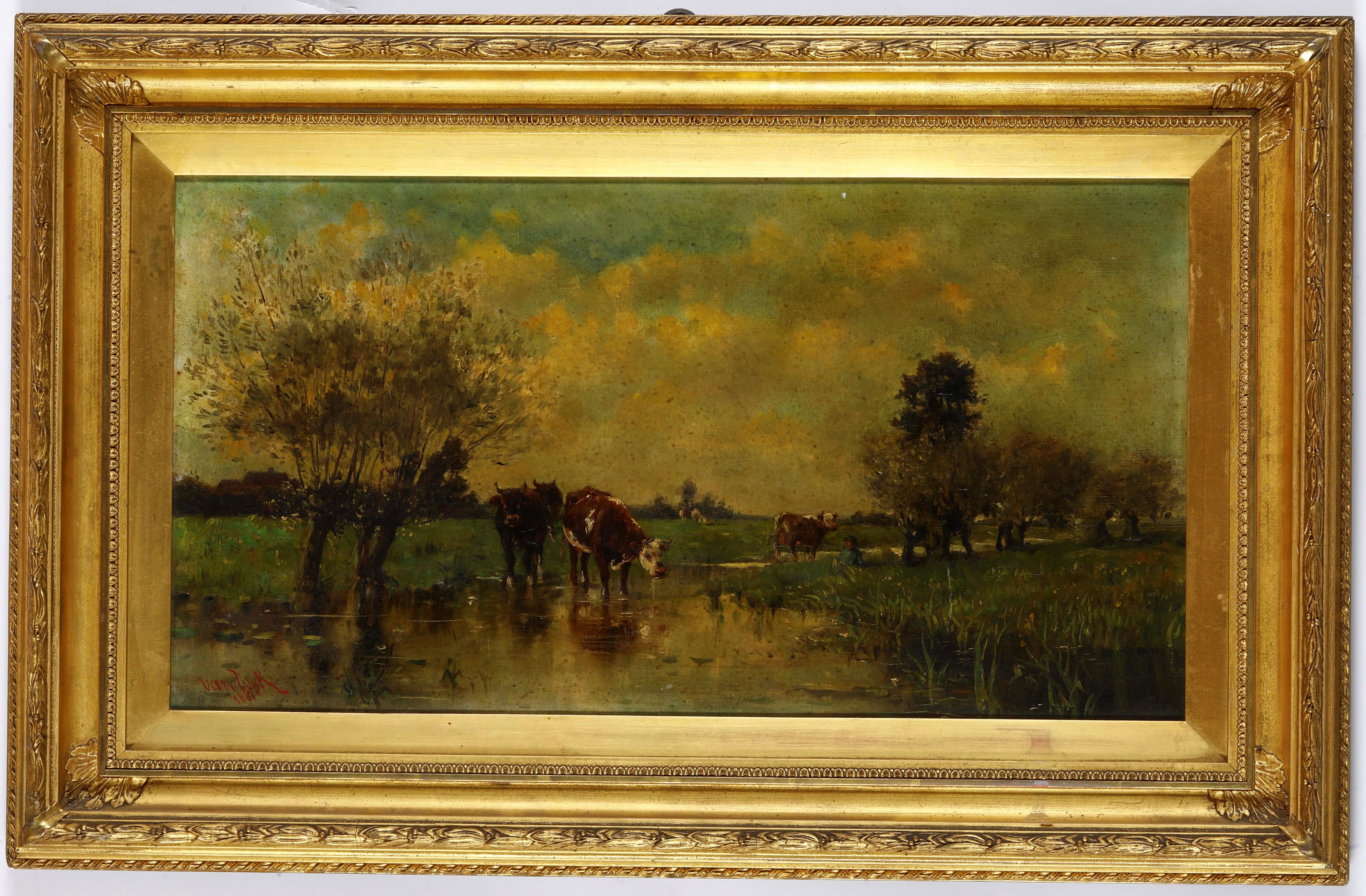 Wan Wyck, Paesaggio con mucca al pascolo, olio su tela