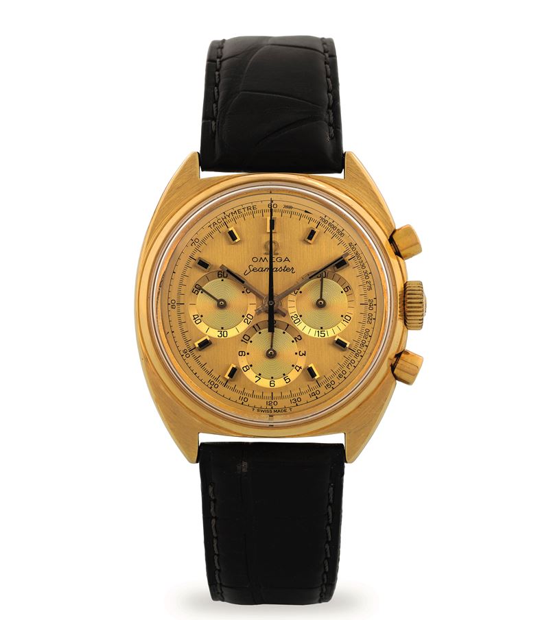 Omega : Seamaster ref 145.006 in oro giallo 18k, quadrante champagne con indici applicati, circa 1966  - Asta Orologi da Polso - Cambi Casa d'Aste