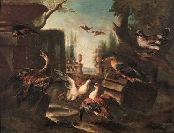 Angelo Maria Crivelli detto il Crivellone - Veduta di parco con volatili