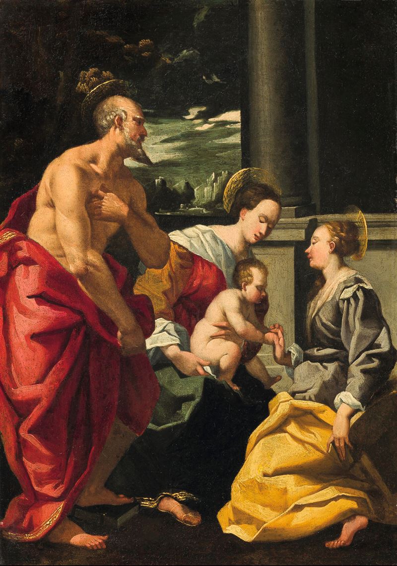 Giuseppe Mazzuoli detto il Bastarolo : Sposalizio mistico di S. Caterina alla presenza di San Gerolamo  - Asta Old Masters - II - Cambi Casa d'Aste