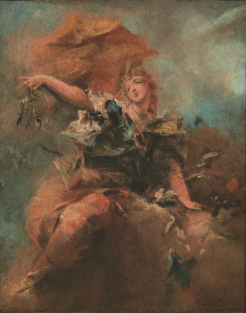 Giovanni Antonio Guardi : Flora  - olio su carta applicata su tela - Asta Old Masters - II - Cambi Casa d'Aste