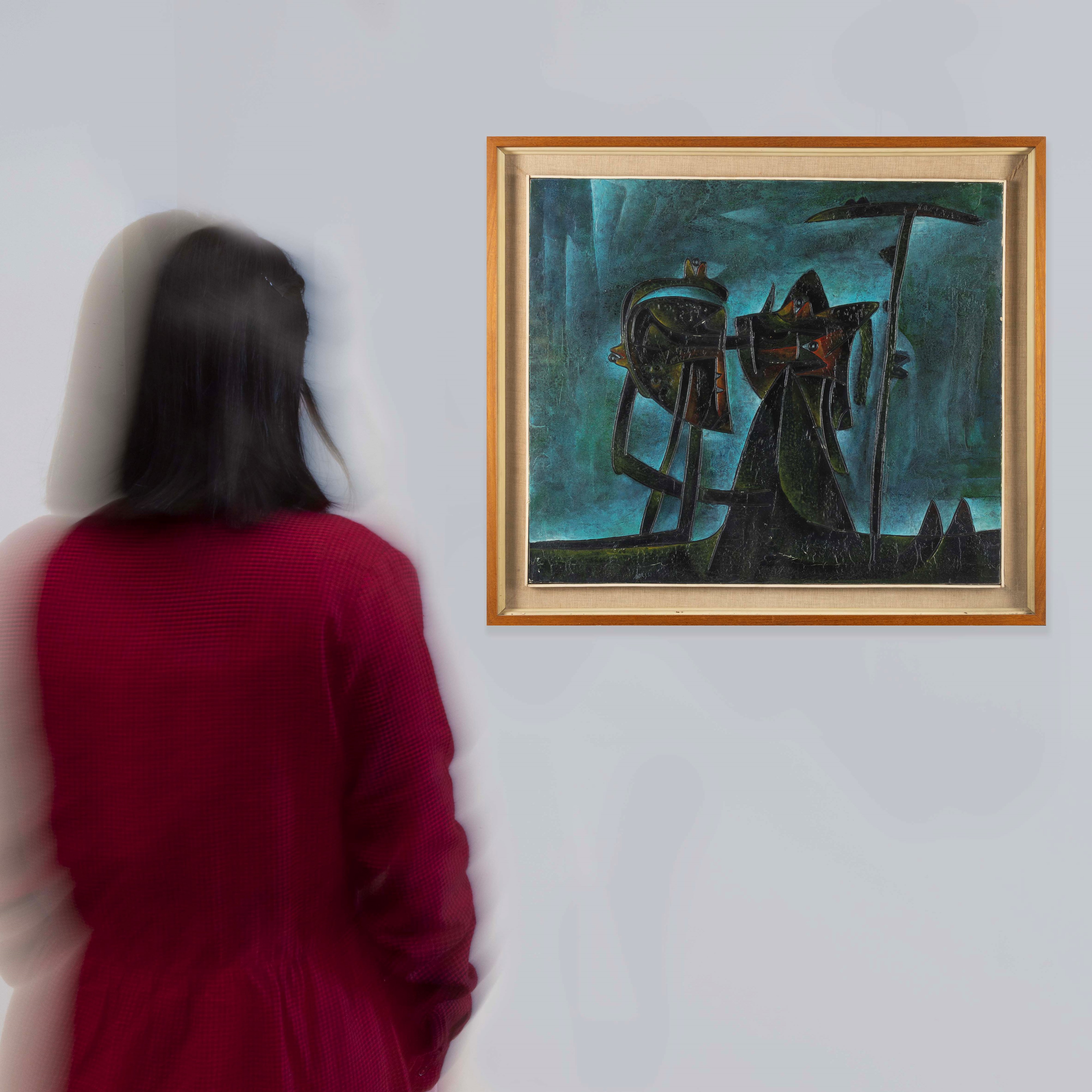 Gianni Dova - Incontro, smalto su tela 1958