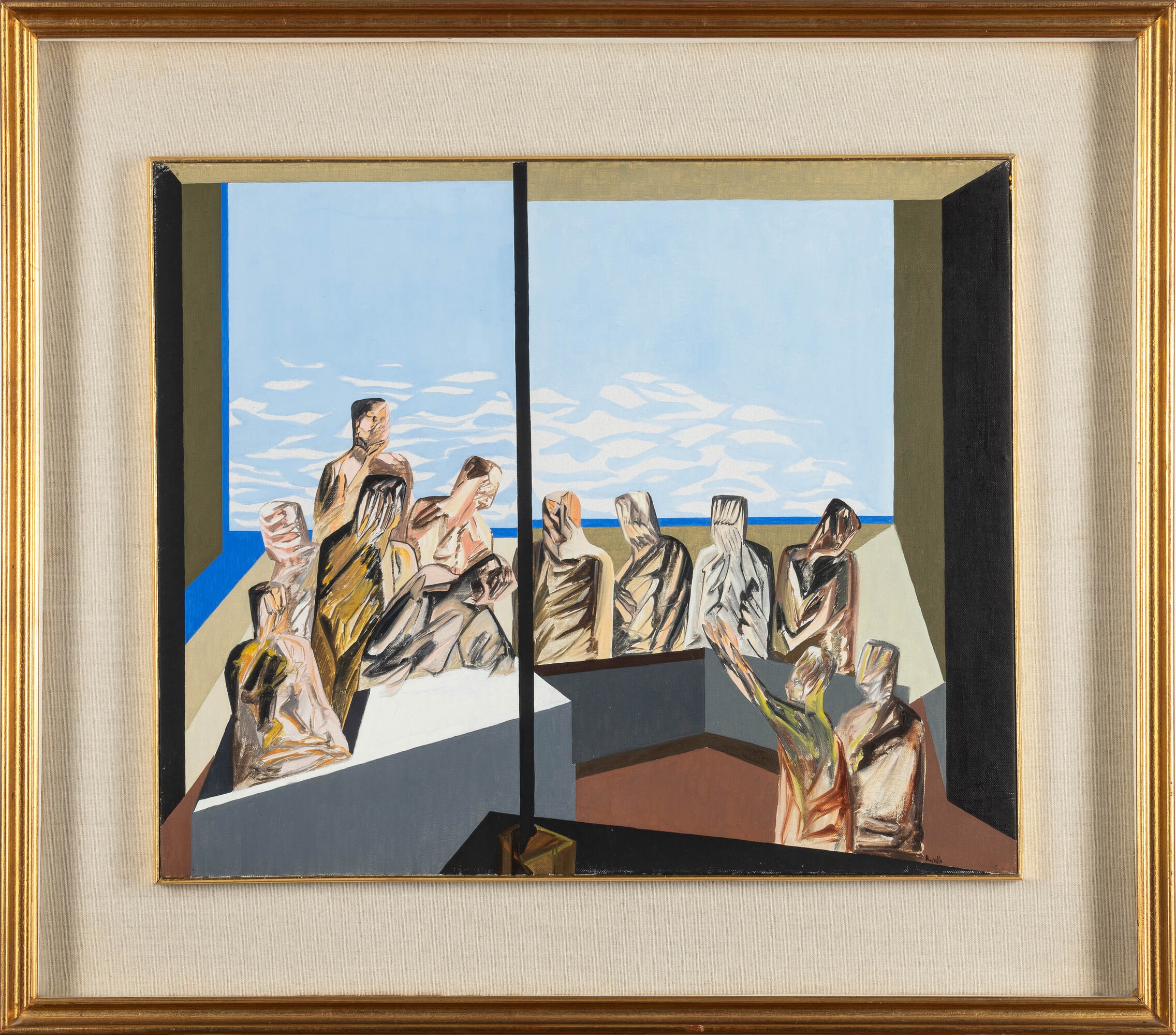 Mario Rossello - Riunione, olio su tela, 1966