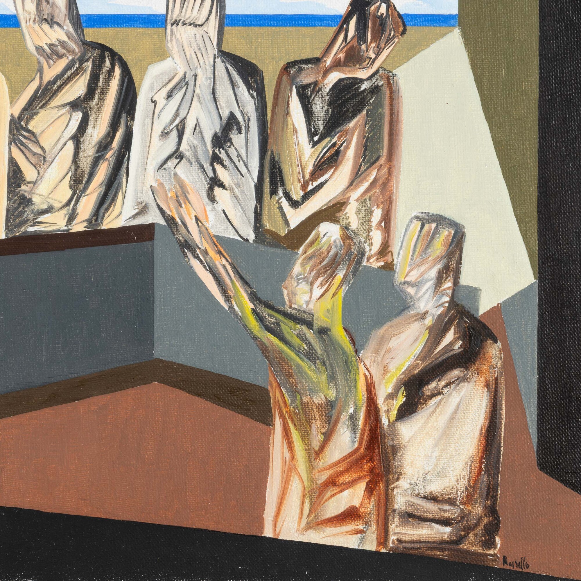 Mario Rossello - Riunione, olio su tela, 1966