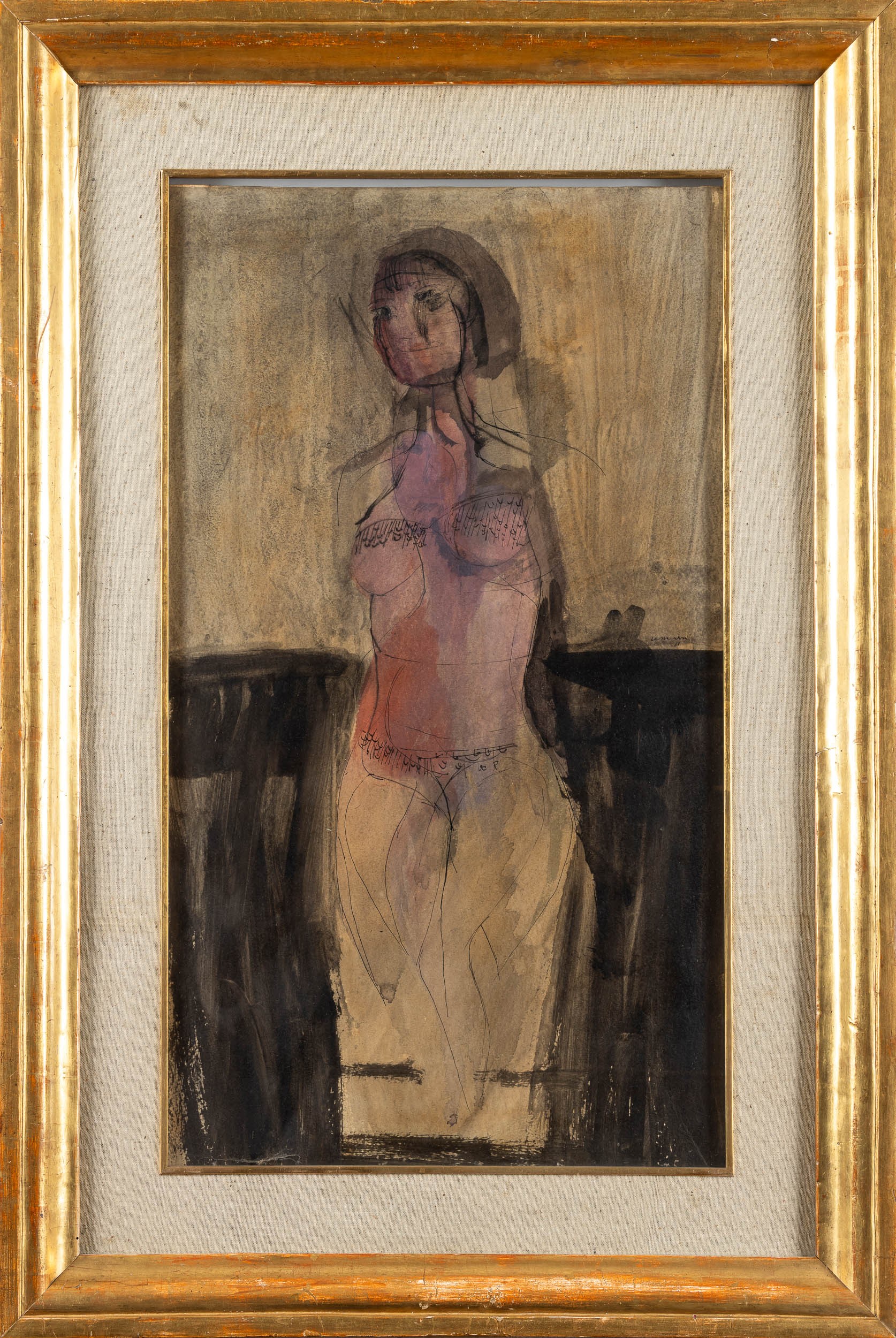 Bruno Cassinari - Figura femminile, tecnica mista su carta intelata