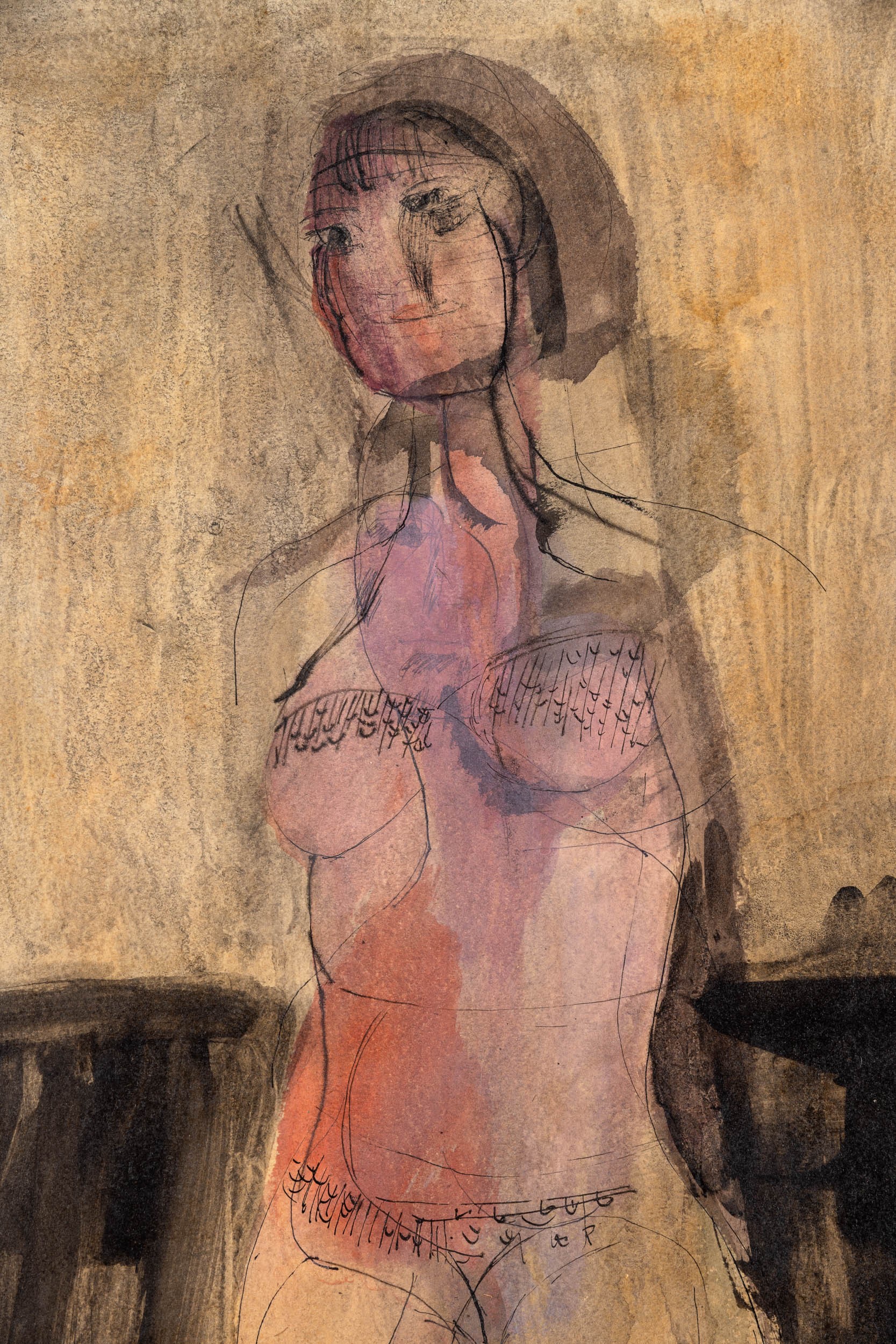 Bruno Cassinari - Figura femminile, tecnica mista su carta intelata