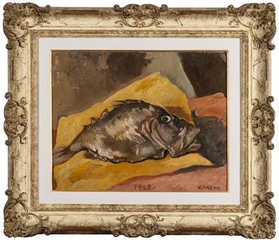Il pesce scorfano, olio su cartone
