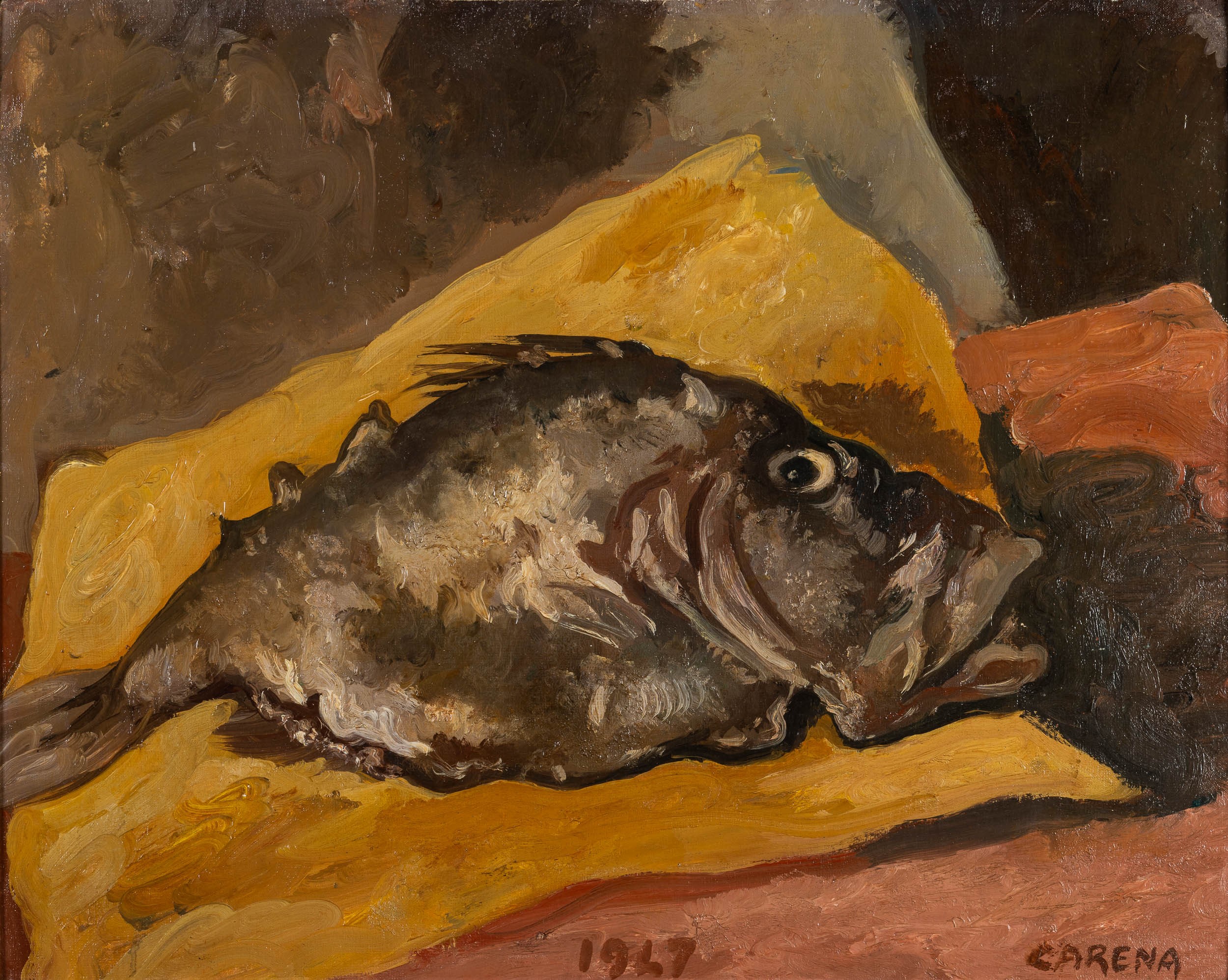 Felice Carena - Il pesce scorfano, olio su cartone