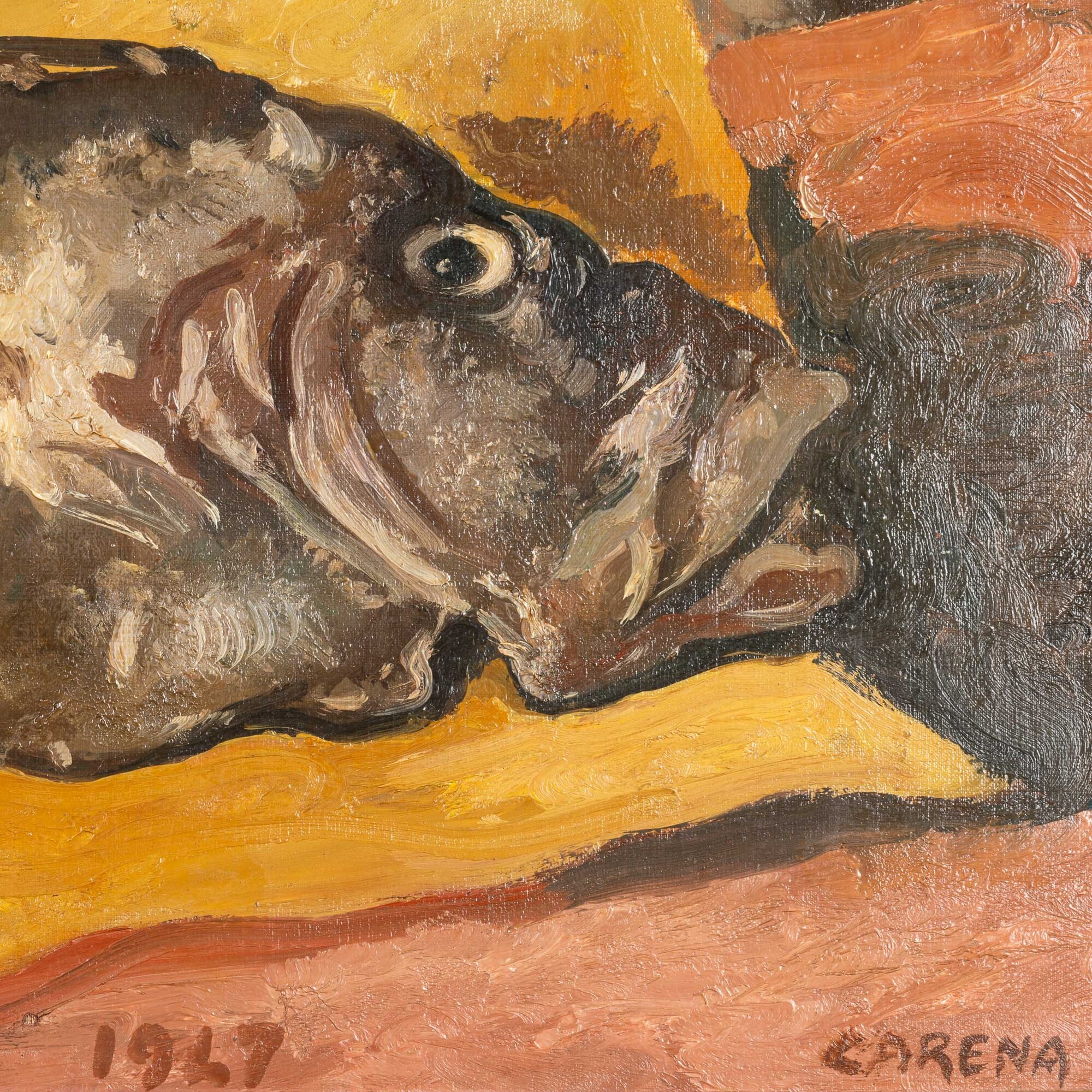 Felice Carena - Il pesce scorfano, olio su cartone