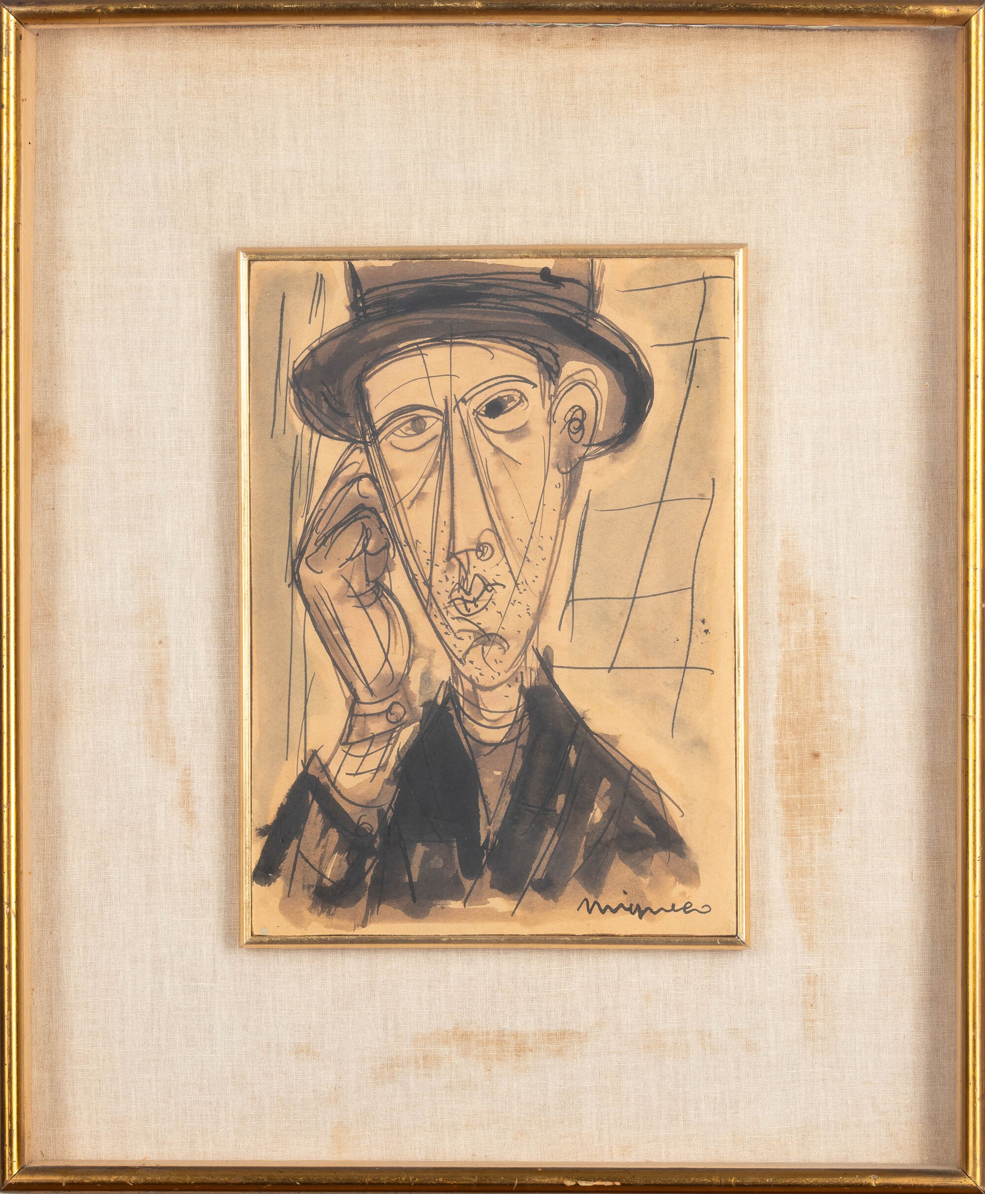 Giuseppe Migneco - Figura maschile, tecnica mista su carta intelata