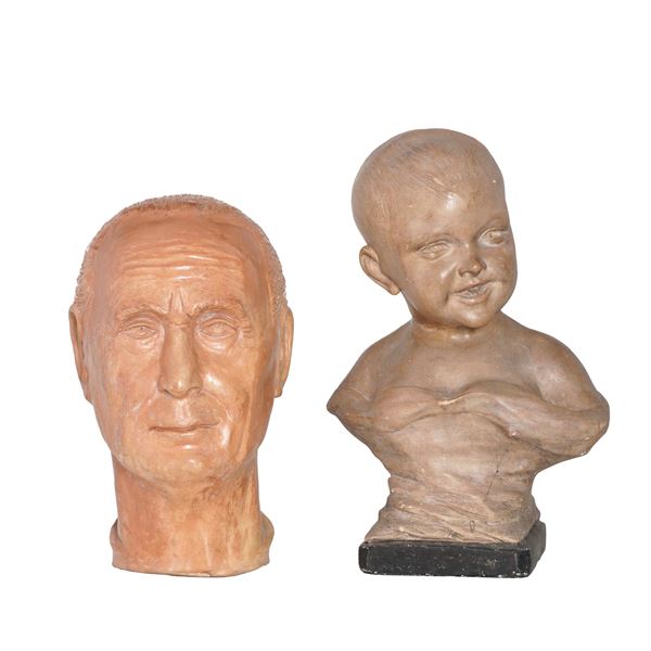 Scultore del XX secolo Testa virile e testa di bambino