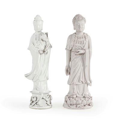 Due Guanyin, porcellana blanc de Chine, XX secolo