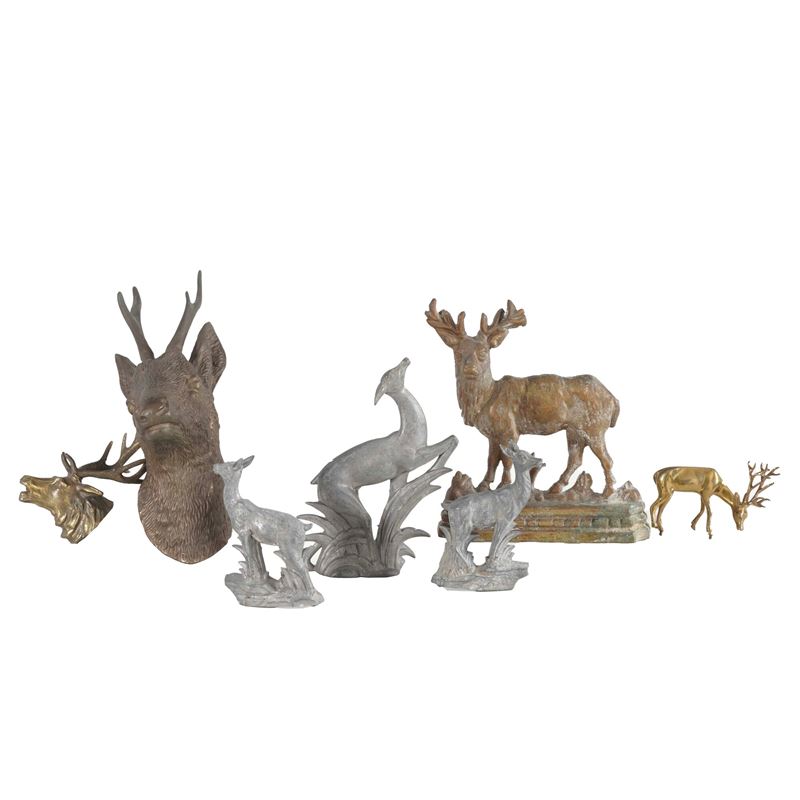 Lotto di sette sculturine a foggia di cervi e camosci in metallo  - Asta Oggetti d'Arte - La Wunderkammer di Ettore Mocchetti - Cambi Casa d'Aste