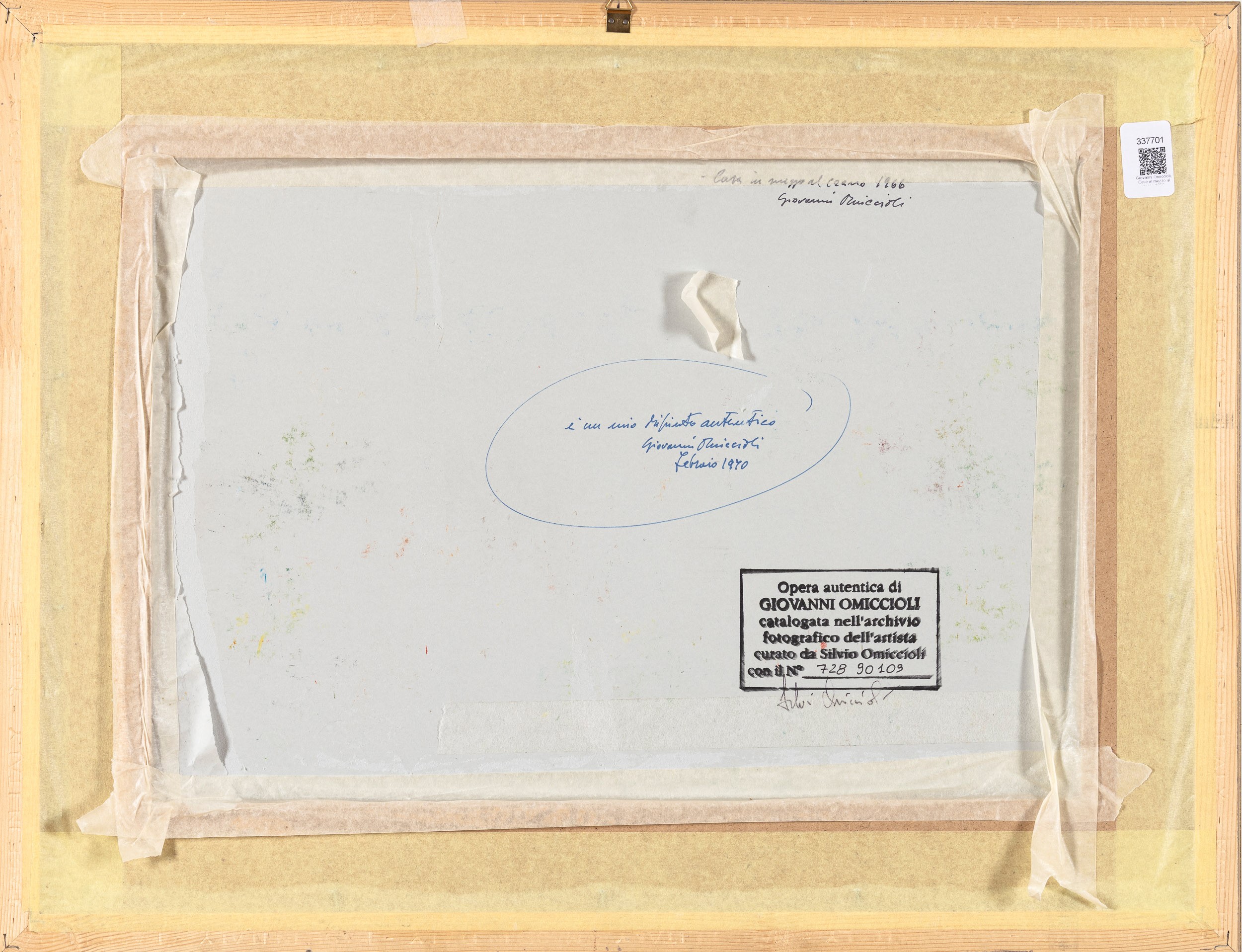Giovanni Omiccioli - Case in mezzo al grano, olio su cartone, 1966