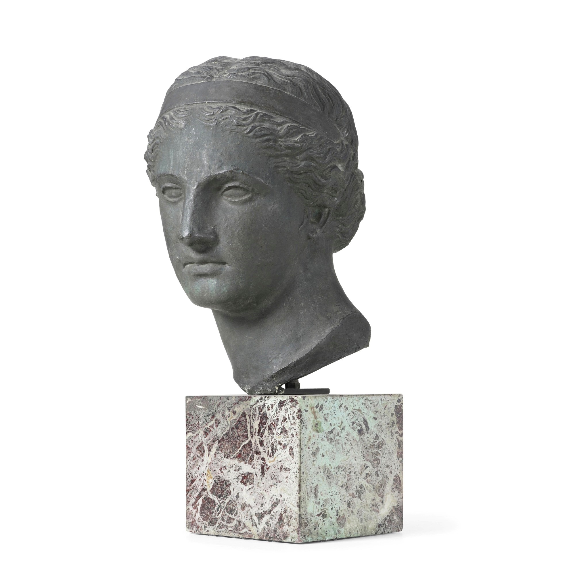 Replica della Testa della Vittoria Alata di Brescia, bronzo su base in marmo