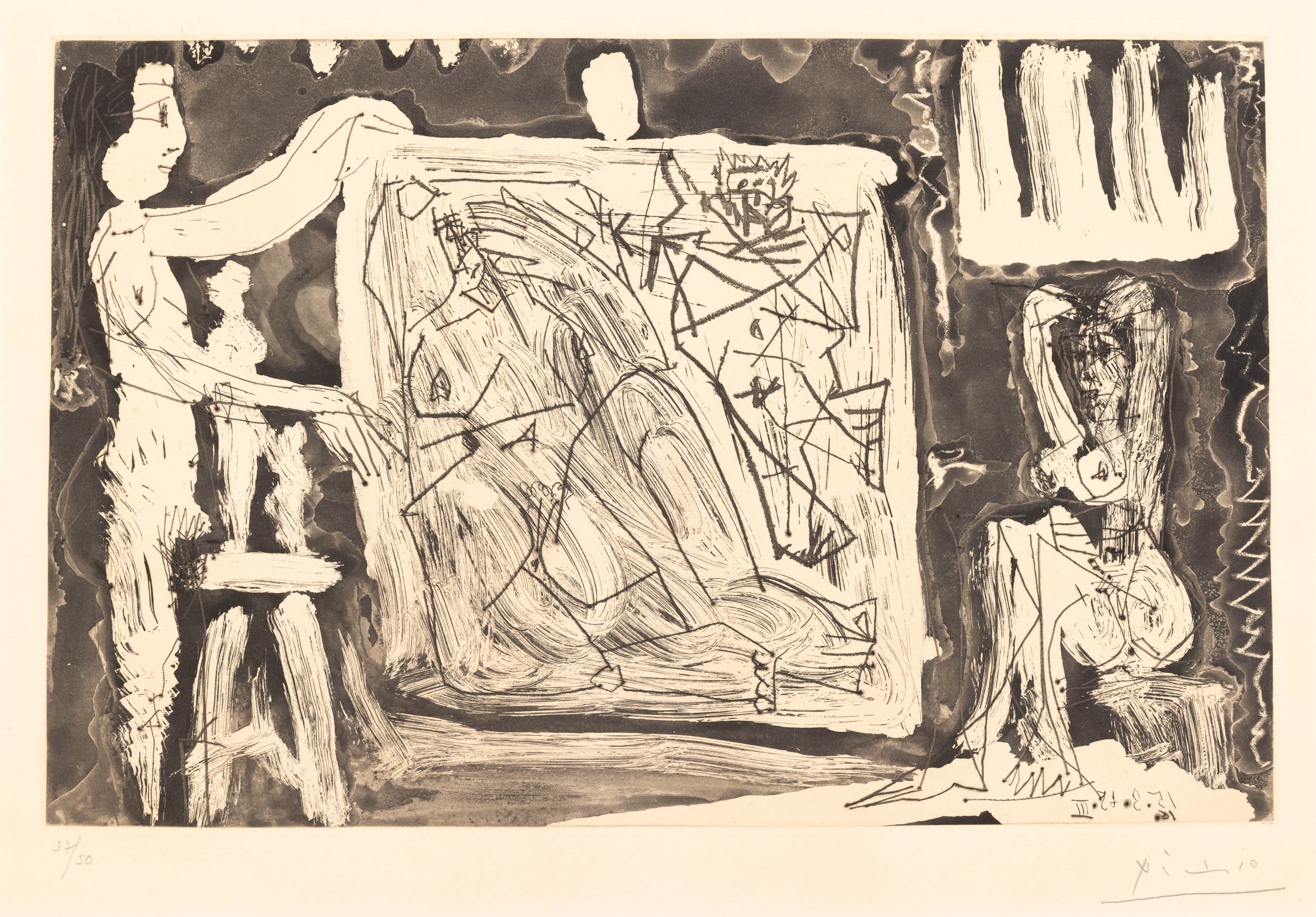 Pablo Picasso - Dans l’atelier, acquaforte acquatinta, 1965