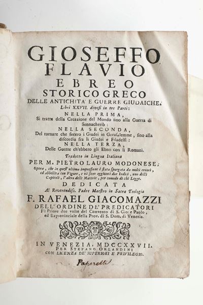 Flavio Gioseffo, Delle antichità e guerre giudaiche, Libri XXVII
