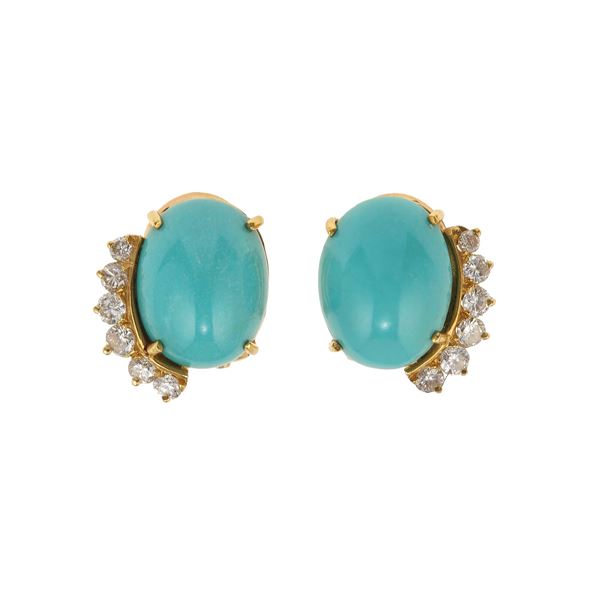 Pair of turquoise and diamond earrings