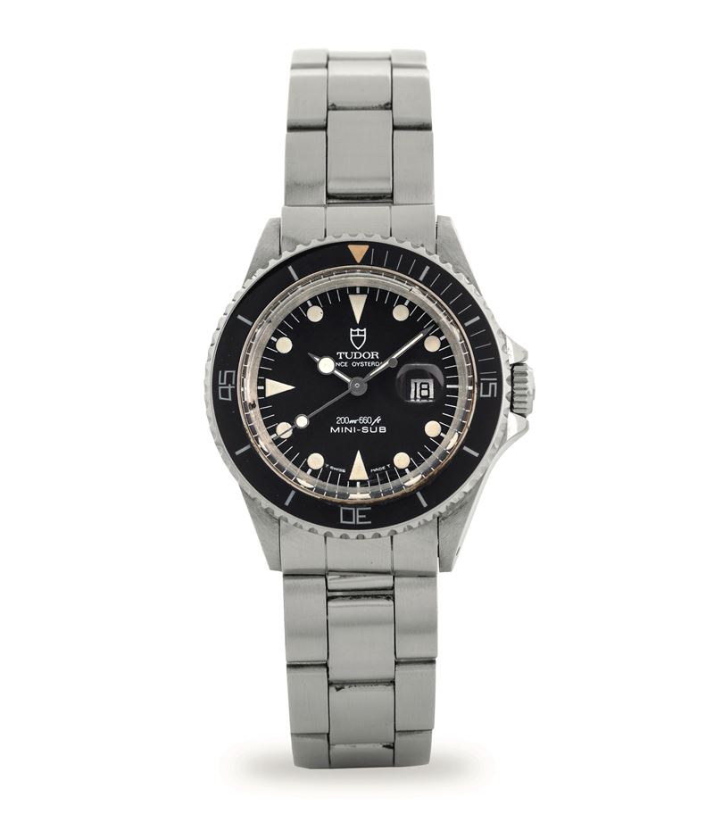 Tudor : Mini-Sub ref 76120 in acciaio, quadrante nero con datario a ore 3, con garanzia e ancoretta, circa 1992   - Asta Orologi da Polso - Cambi Casa d'Aste