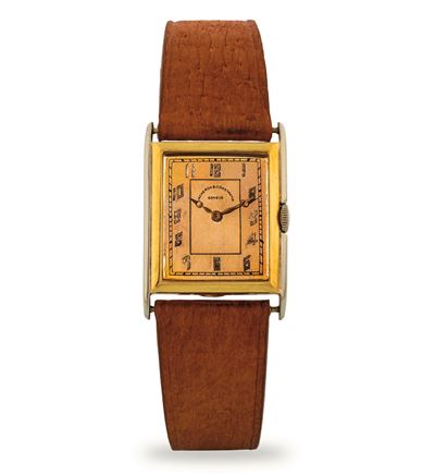 Orologio Tank Art Déco in acciaio e oro giallo con quadrante champagne, circa 1930