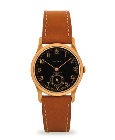 Chronometre cassa moneta ref 2582 in oro giallo 18k con quadrante nero, circa 1930