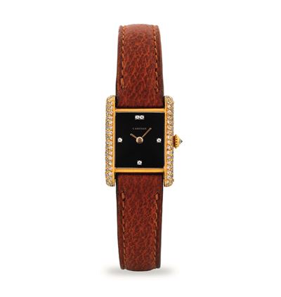 Tank Louis Ref 78227 in oro giallo e diamanti, quadrante in onice, circa 1990