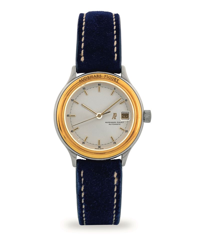 Audemars Piguet : Huitième ref 14593 in acciaio e oro giallo, quadrante grigio chiaro con indici applicati e datario a ore 3, circa 1990  - Asta Orologi da Polso - Cambi Casa d'Aste
