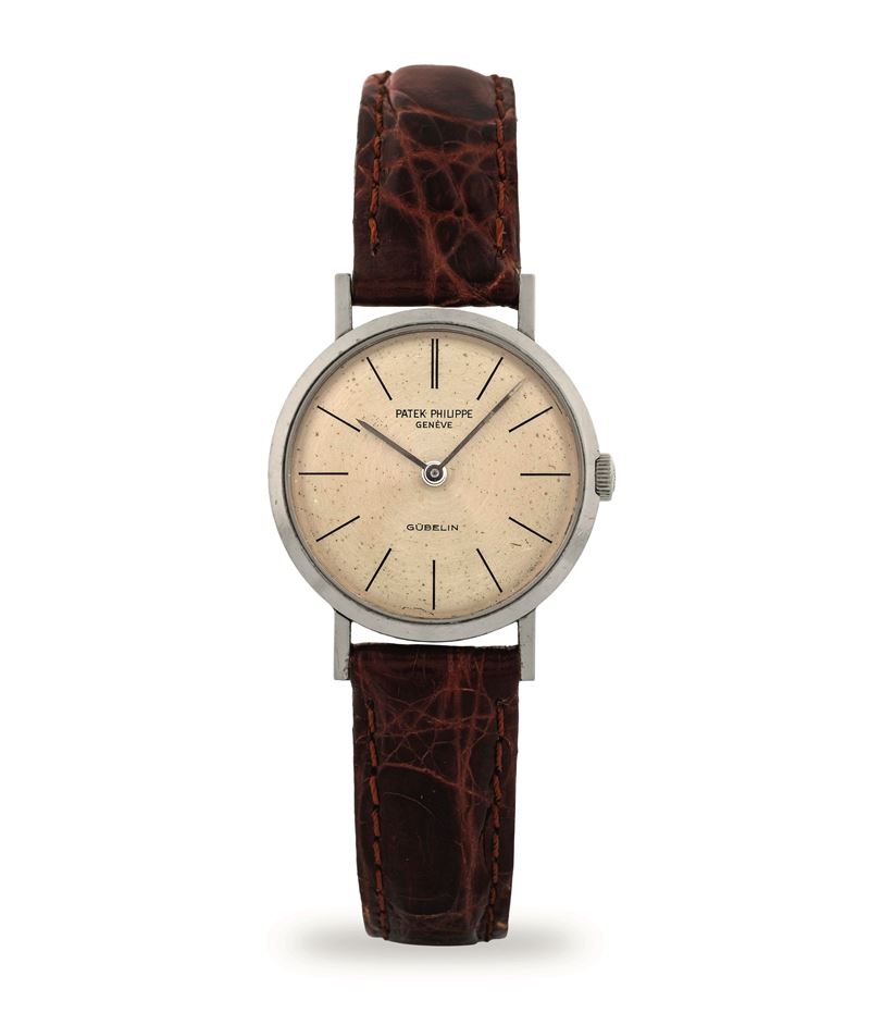 Patek Philippe : Calatrava ref 3442 in 18k white gold, silvered dial personalised for Gubelin, circa 1960  - Auction Wristwatches - Cambi Casa d'Aste