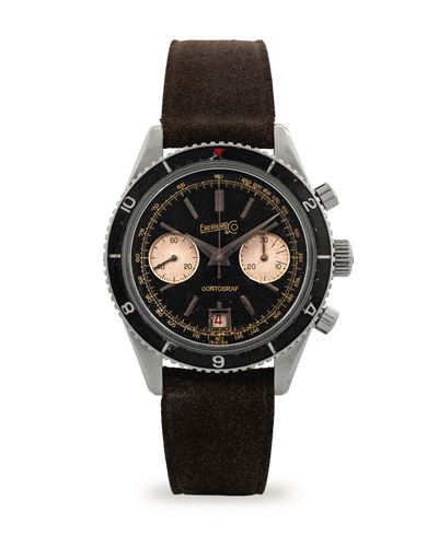 Contograf ref 13150, orologio in acciaio con quadrante nero, circa 1960