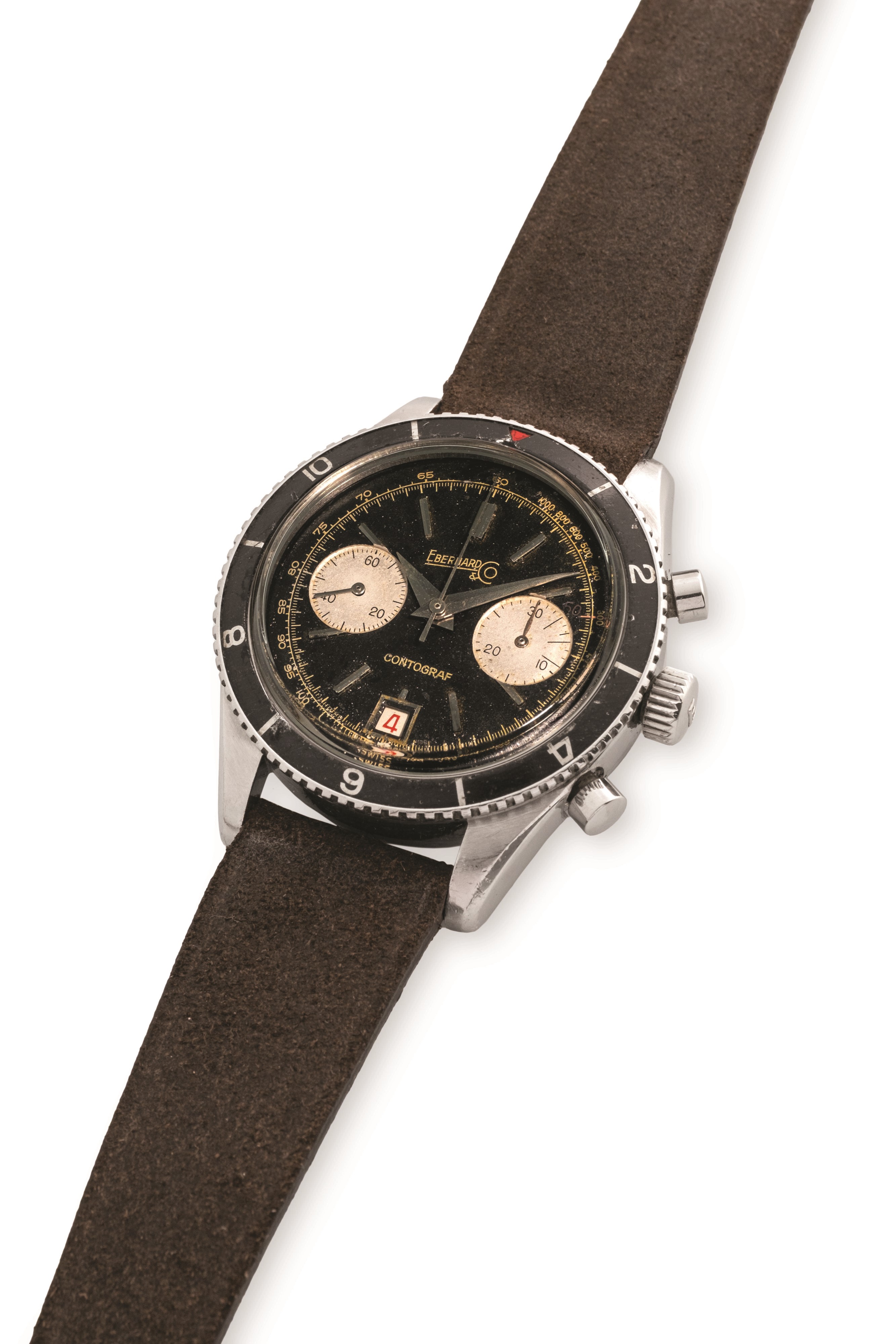 Eberhard & Co - Contograf ref 13150, orologio in acciaio con quadrante nero, circa 1960