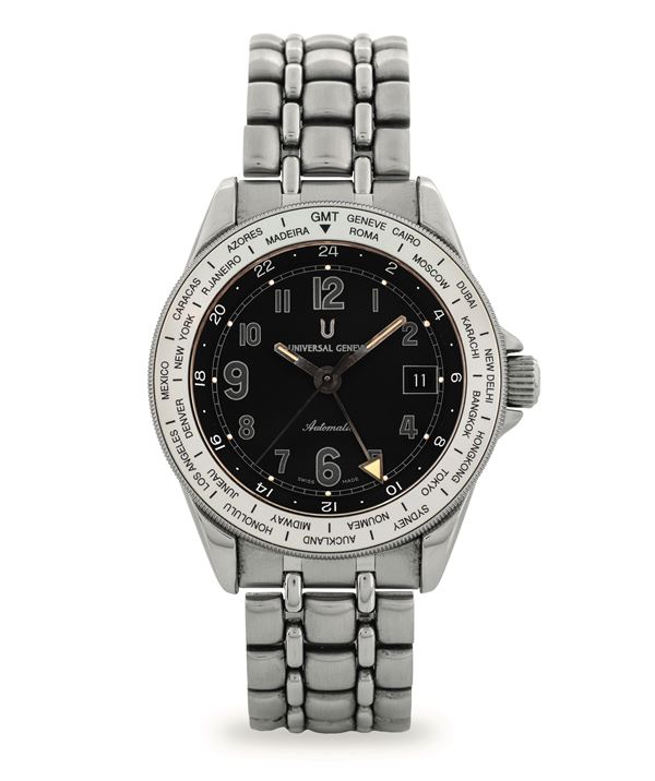 Worldtime ref 873.435 in steel with 24 world time zone display, black dial with date window at 3 o'clock, circa 1993
