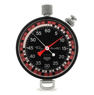 Stopwatch Ring-Master in acciaio con quadrante nero, circa 1960