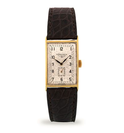 Orologio Tank in oro giallo 18k con quadrante argenté, circa 1940