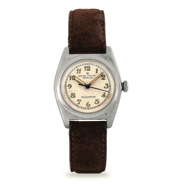 Rolex - Oyster Perpetual Ovetto ref 2940 steel, silvered dial, circa 1940s